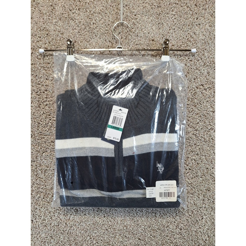 U.S. Polo Assn. Sweater Mens Large Iron‎ Heathered Embroidered Logo Quarter Zip